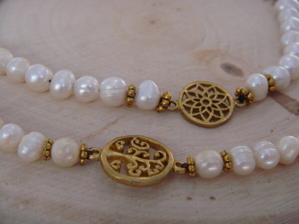 Bracelet laiton en coton ciré & perles d'eau douce – Image 3