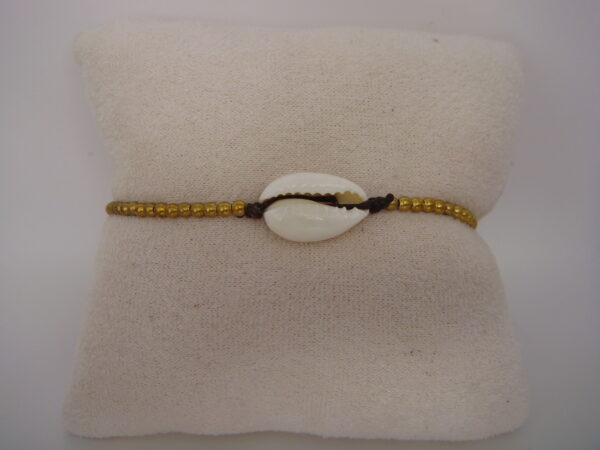 Bracelet laiton en coton ciré & coquillage naturel – Image 5