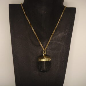 Collier acier & pierre de Tourmaline noire brute, réglable chaînette