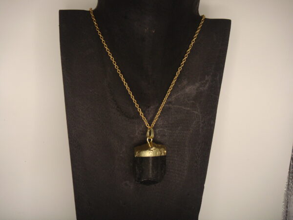 Collier acier & pierre de Tourmaline noire brute, réglable chaînette