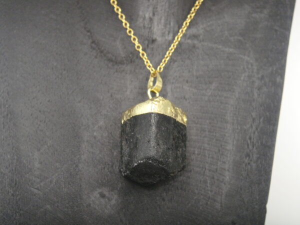 Collier acier & pierre de Tourmaline noire brute, réglable chaînette – Image 2
