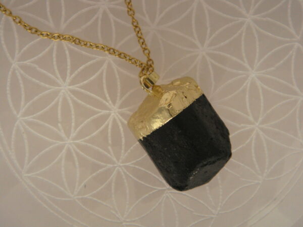 Collier acier & pierre de Tourmaline noire brute, réglable chaînette – Image 3
