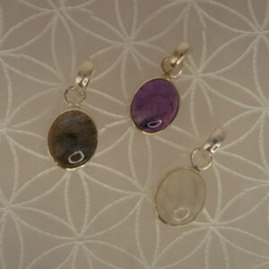 Pendentif argent & pierre naturelle cabochon en forme ovale
