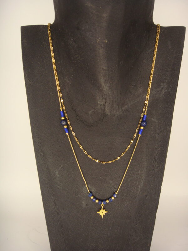 Collier acier & pierre naturelle, réglable chaînette – Image 3