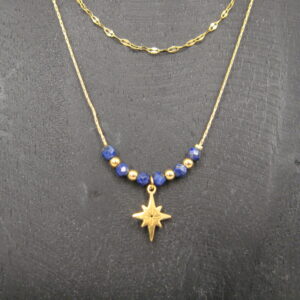 Collier acier & pierre naturelle, réglable chaînette