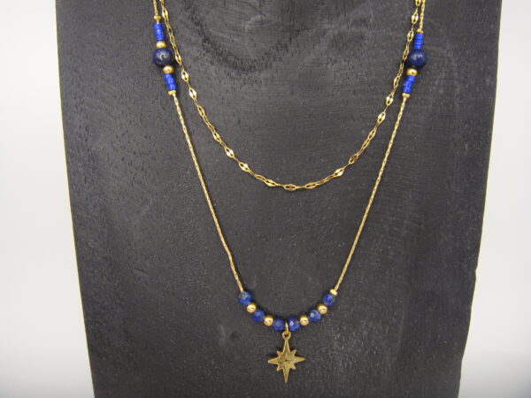 Collier acier & pierre naturelle, réglable chaînette – Image 2