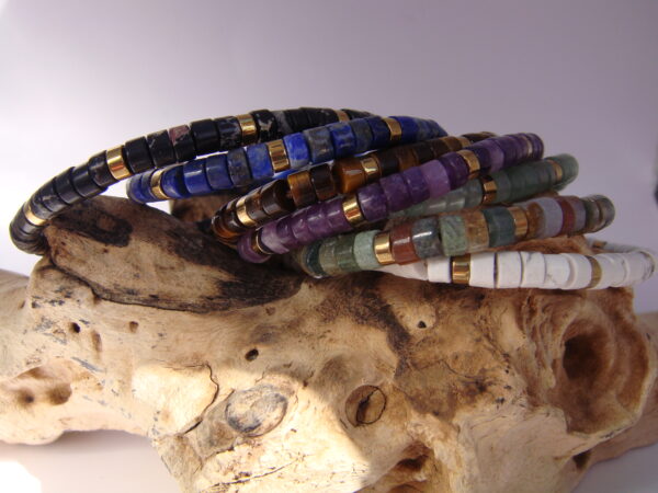 Bracelet ajustable en pierre naturelle plate et arrondie
