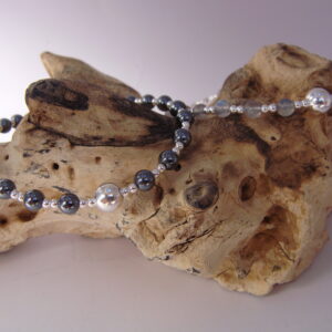 Bracelet en pierre naturelle et argent 925, réglable avec chaînette