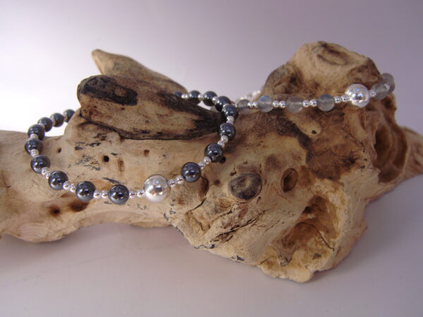 Bracelet en pierre naturelle et argent 925, réglable avec chaînette