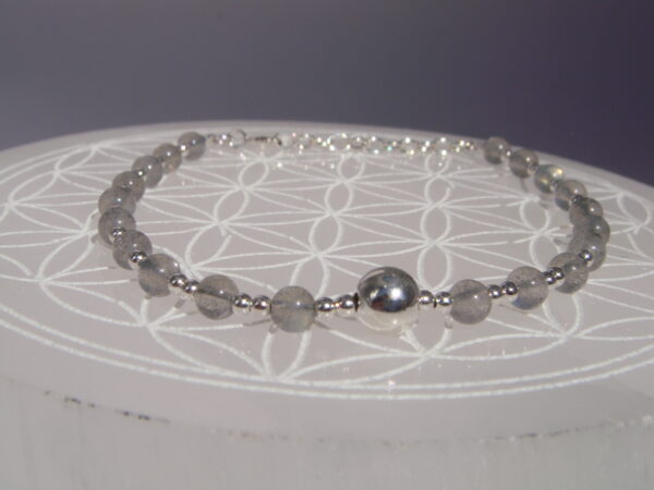 Bracelet en pierre naturelle et argent 925, réglable avec chaînette – Image 2