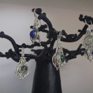 Boucles d'oreilles ethniques argent & pierre naturelle