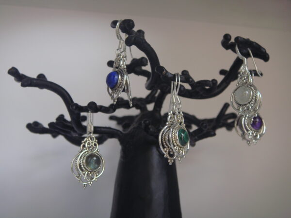 Boucles d'oreilles ethniques argent & pierre naturelle