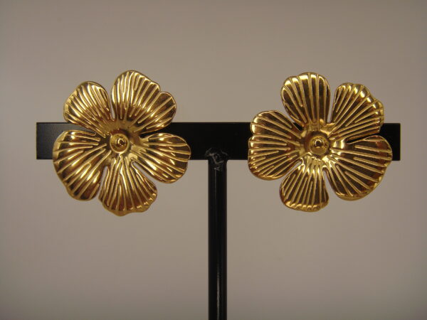 Boucles d'oreilles puces acier grosse fleur – Image 2