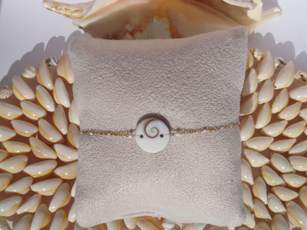 Bracelet acier doré Oeil de Sainte Lucie, réglable chaînette – Image 4