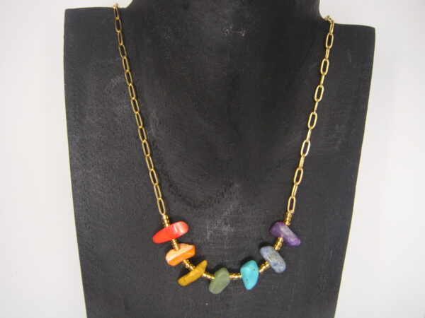 Collier acier doré & pierres baroques, réglable chaînette – Image 2