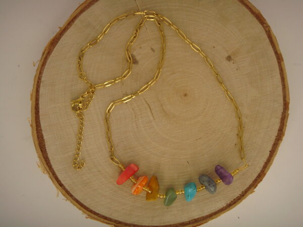Collier acier doré & pierres baroques, réglable chaînette – Image 3