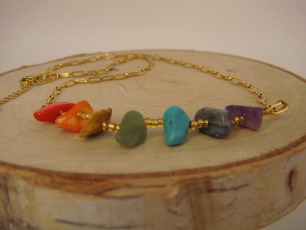 Collier acier doré & pierres baroques, réglable chaînette – Image 4