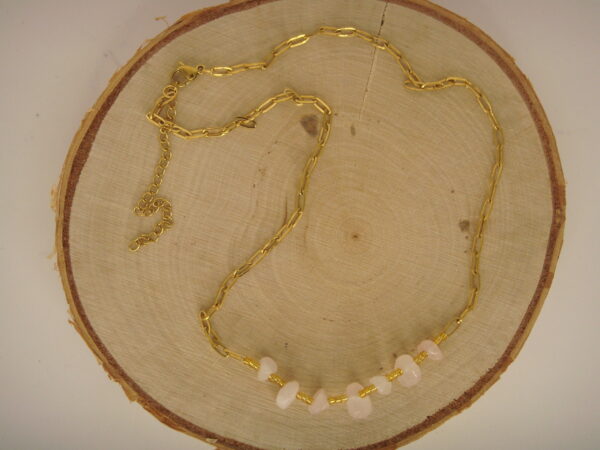 Collier acier doré & pierres baroques, réglable chaînette – Image 9