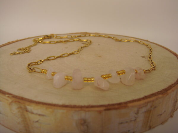 Collier acier doré & pierres baroques, réglable chaînette – Image 10