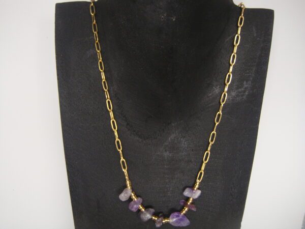 Collier acier doré & pierres baroques, réglable chaînette – Image 11