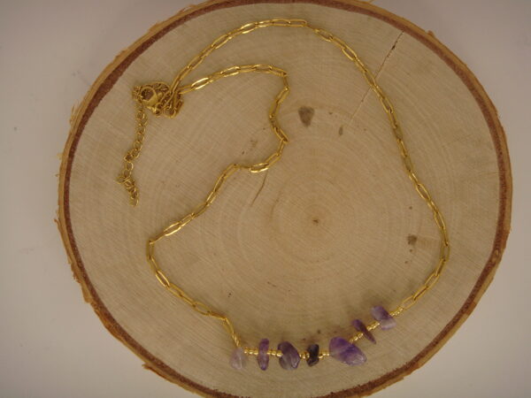 Collier acier doré & pierres baroques, réglable chaînette – Image 12