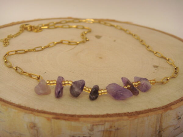 Collier acier doré & pierres baroques, réglable chaînette – Image 13