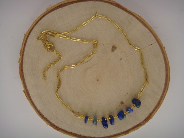 Collier acier doré & pierres baroques, réglable chaînette – Image 15