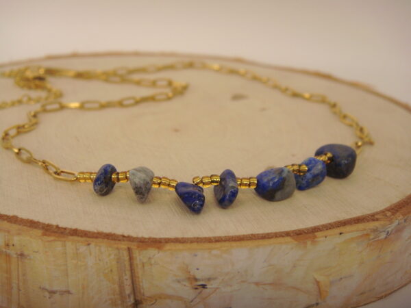 Collier acier doré & pierres baroques, réglable chaînette – Image 16