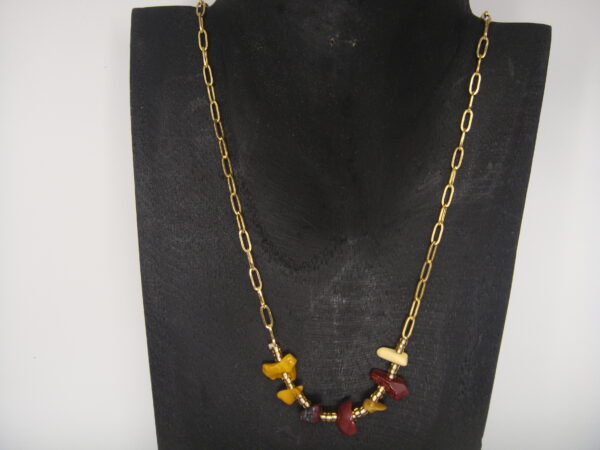 Collier acier doré & pierres baroques, réglable chaînette – Image 17