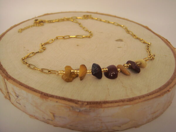 Collier acier doré & pierres baroques, réglable chaînette – Image 19
