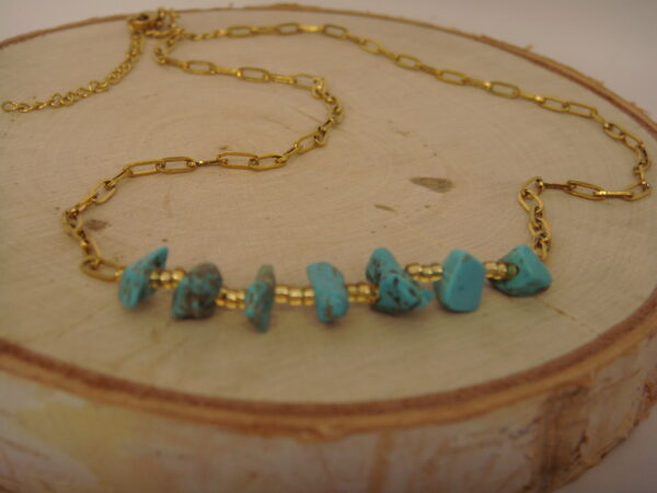 Collier acier doré & pierres baroques, réglable chaînette – Image 22