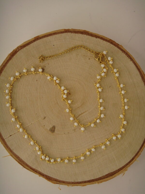 Collier fin acier doré & perles en facettes, réglable chaînette – Image 10