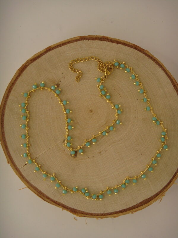 Collier fin acier doré & perles en facettes, réglable chaînette – Image 11
