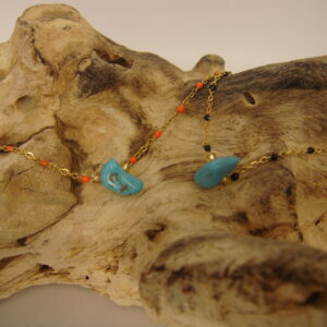 Bracelet fin acier & pierre baroque Turkénite, réglable chaînette