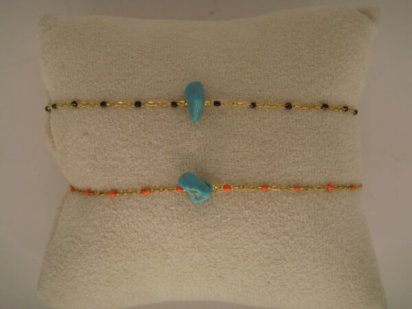 Bracelet fin acier & pierre baroque Turkénite, réglable chaînette – Image 2