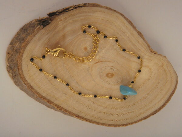 Bracelet fin acier & pierre baroque Turkénite, réglable chaînette – Image 3