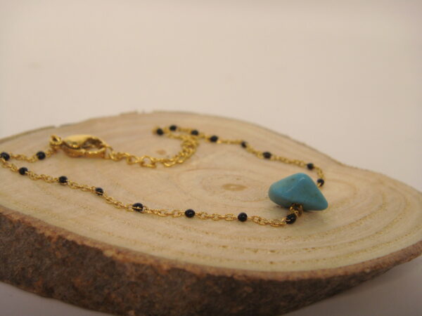 Bracelet fin acier & pierre baroque Turkénite, réglable chaînette – Image 4