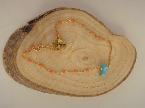 Bracelet fin acier & pierre baroque Turkénite, réglable chaînette – Image 5