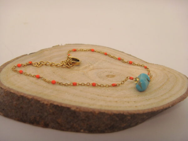 Bracelet fin acier & pierre baroque Turkénite, réglable chaînette – Image 6