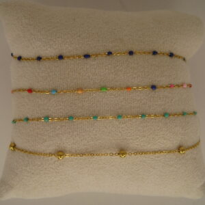 Bracelet fin acier doré & perles fines, réglable chaînette