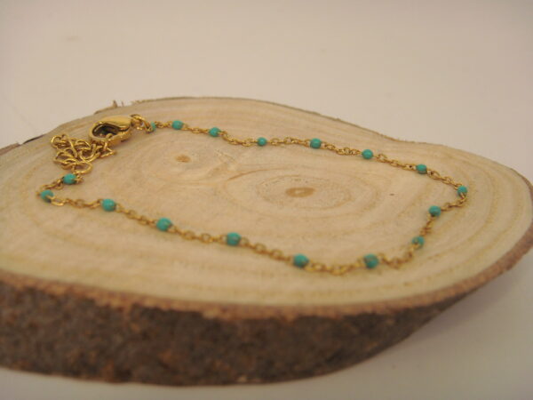 Bracelet fin acier doré & perles fines, réglable chaînette – Image 3