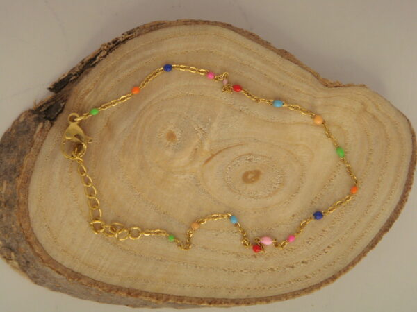 Bracelet fin acier doré & perles fines, réglable chaînette – Image 4