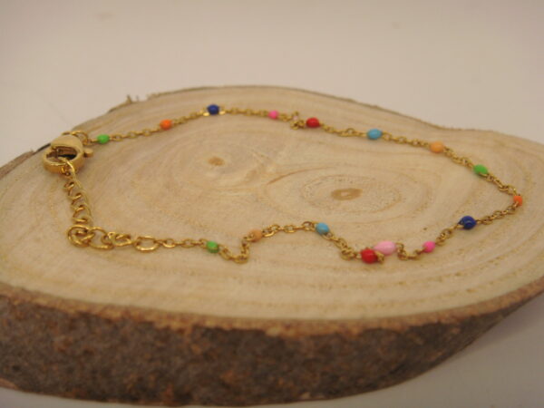 Bracelet fin acier doré & perles fines, réglable chaînette – Image 5