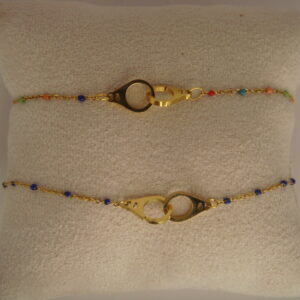 Bracelet fin acier menotte & perles fines, réglable chaînette