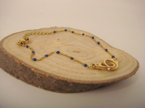 Bracelet fin acier menotte & perles fines, réglable chaînette – Image 4