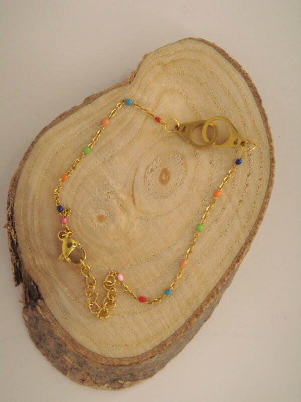 Bracelet fin acier menotte & perles fines, réglable chaînette – Image 5