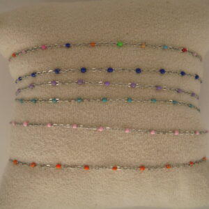 Bracelet fin acier argenté & perles fines, réglable chaînette