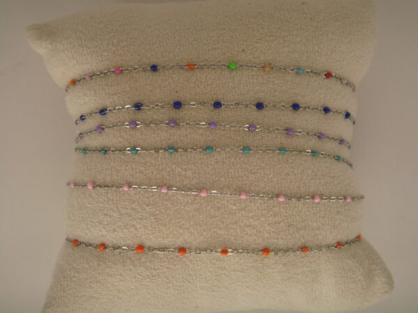 Bracelet fin acier argenté & perles fines, réglable chaînette