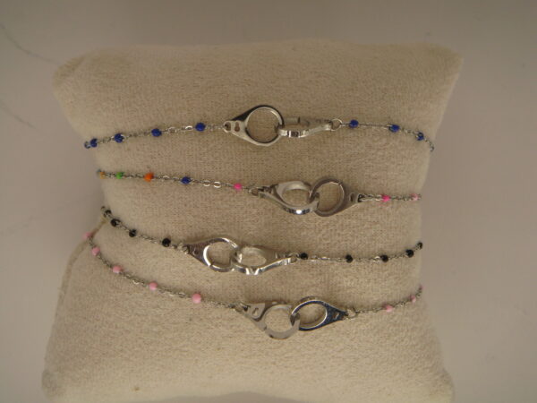 Bracelet fin acier menotte & perles fines, réglable chaînette – Image 2