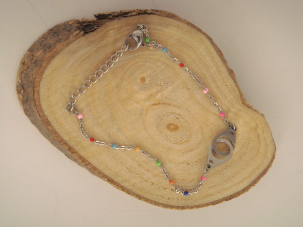 Bracelet fin acier menotte & perles fines, réglable chaînette – Image 13